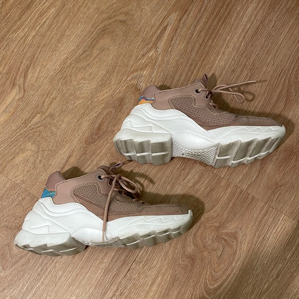 Zara Chunky Sneakers in Mauve Pink and White with Blue Accent